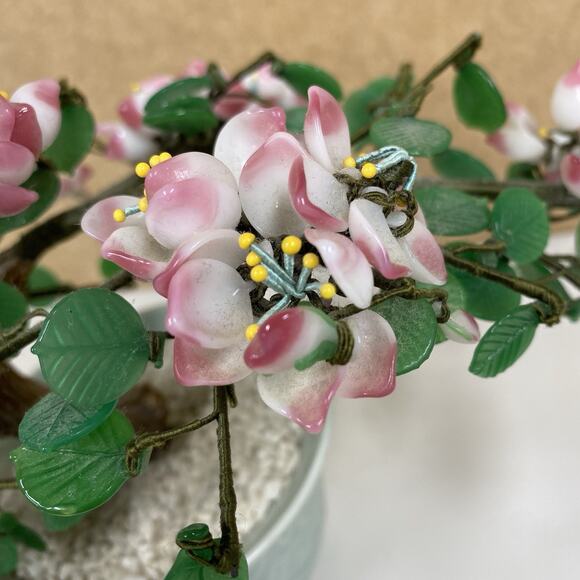 Vtg Chinese Bonsai Flower Tree Celadon Pot Cherry Blossom Home Decor - Picture 5 of 9